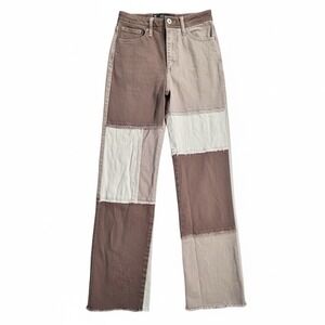 Hollister Ultra High-Rise Dad Jeans Patchwork Brown Beige Cream Sz 00 W23 Women